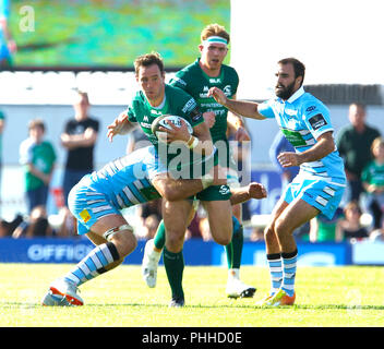 Campo Sportivo di Galway e Galway, Irlanda. 1 Sep, 2018. Guinness Pro14 rugby, Connacht rispetto a Glasgow; Craig Ronaldson su un attacco eseguito per il Connacht Credito: Azione Sport Plus/Alamy Live News Foto Stock