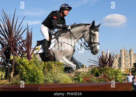 Stamford Lincs, Regno Unito. Il 1 settembre 2018. Oliver Townend (Gran Bretagna) Classe Ballaghmor Burghley Horse Trials 2018 Credit: Stephen Davis/Alamy Live News Foto Stock