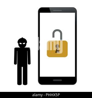 Hacker nella maschera di isolato di smartphone illustrazione vettoriale EPS10 Illustrazione Vettoriale