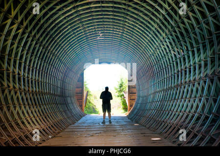 Silhouette di un uomo alla fine del tunnel Foto Stock