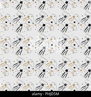 Festive carino seamless pattern con oro battenti stelle. Sfondo celebrativo con i fiocchi di neve e la stella di Natale. Ornamento per la confezione regalo carta, tex Illustrazione Vettoriale