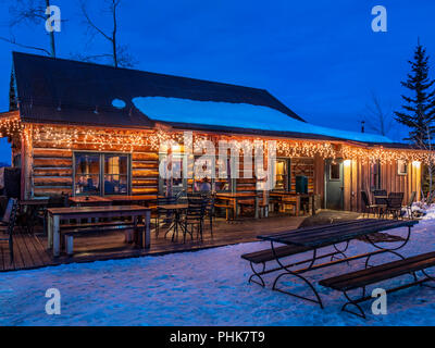 Lynn Britt cabina al crepuscolo, Snowmass Ski Resort, Snowmass Village, Colorado. Foto Stock