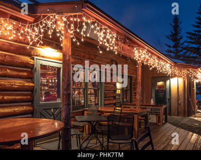 Lynn Britt cabina al crepuscolo, Snowmass Ski Resort, Snowmass Village, Colorado. Foto Stock
