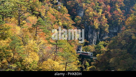 Naruko Gorge valley con tunnel ferroviario in Miyagi Tohoku Giappone Foto Stock