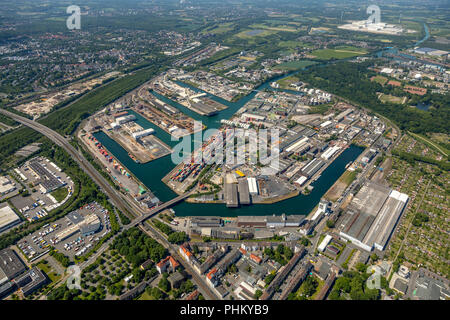 Fotografia aerea, porto interno di Dortmund, Dortmunder Hafen AG Container Terminal Dortmund GmbH Dortmunder Eisenbahn GmbH DE Infrastruktur GmbH, Dort Foto Stock