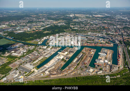 Fotografia aerea, porto interno di Dortmund, Dortmunder Hafen AG Container Terminal Dortmund GmbH Dortmunder Eisenbahn GmbH DE Infrastruktur GmbH, Dort Foto Stock