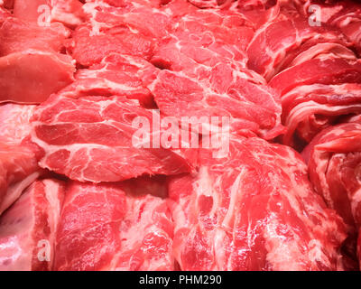 Bistecche di carne bovina e suina Foto Stock