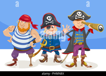 Divertenti personaggi pirata cartoon illustrazione Foto Stock