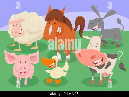 Gli animali della fattoria gruppo illustrazione cartoon Foto Stock