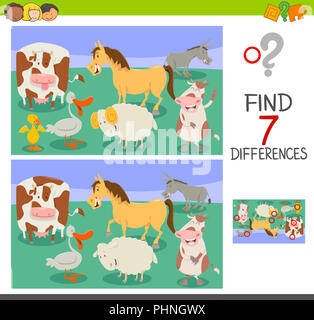 Differenze gioco divertente con gli animali della fattoria Foto Stock