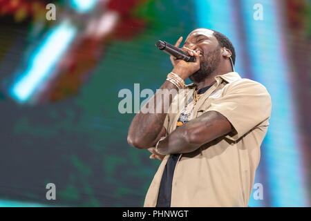 Philadelphia, Pennsylvania, USA. 1 Sep, 2018. MEEK MILL (ROBERT RIHMEEK WILLIAMS) durante il Made in America Music Festival a Benjamin Franklin Parkway in Philadelphia, Pennsylvania Credito: Daniel DeSlover/ZUMA filo/Alamy Live News Foto Stock