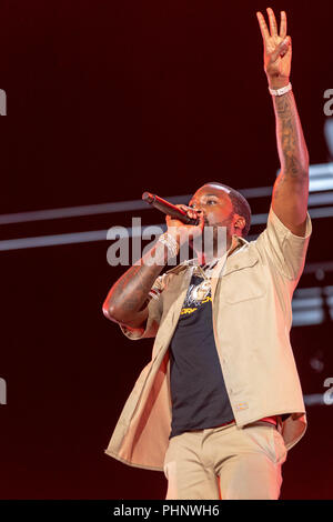 Philadelphia, Pennsylvania, USA. 1 Sep, 2018. MEEK MILL (ROBERT RIHMEEK WILLIAMS) durante il Made in America Music Festival a Benjamin Franklin Parkway in Philadelphia, Pennsylvania Credito: Daniel DeSlover/ZUMA filo/Alamy Live News Foto Stock