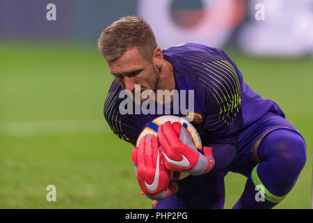 Milano, Italia. 31 Agosto, 2018. Patrick Robin Olsen (Roma) durante l'italiano 'Serie A' match tra Milano 2-1 Roma a Giuseppe Meazza su agosto 31, 2018 di Milano, Italia. Credito: Maurizio Borsari/AFLO/Alamy Live News Credito: Aflo Co. Ltd./Alamy Live News Foto Stock