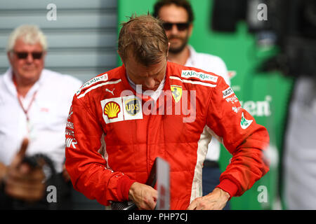 Monza, Italia. 02 Settembre, 2018. Kimi Raikkonen della Finlandia e la Scuderia Ferrari deluso alla fine della FORMULA ONE Grand Prix d'Italia Credito: Marco Canoniero/Alamy Live News Foto Stock