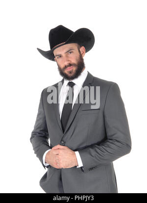 Ritratto di uomo in un vestito e un cappello da cowboy Foto Stock