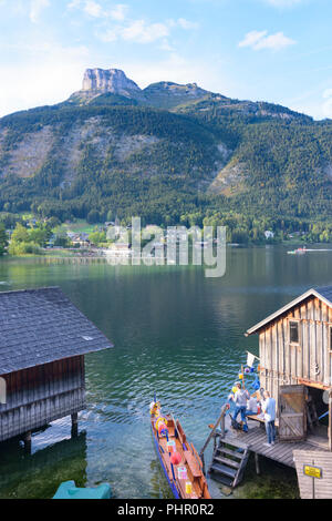 Altaussee: lago Altausseer vedere, boathouse, mountain perdente, Ausseerland-Salzkammergut, Steiermark, Stiria, Austria Foto Stock