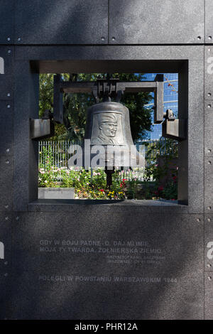 Memorial Wall con Monter campana in Warsaw Rising Museum, Varsavia, Polonia Foto Stock