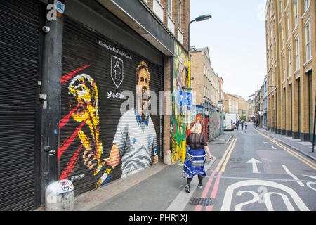 Harry Kane World Cup Street art di Jaycaes a Rivington Street, Hoxton, Londra, Inghilterra, Regno Unito Foto Stock