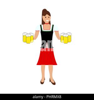 Ragazza cameriera porta la birra Illustrazione Vettoriale