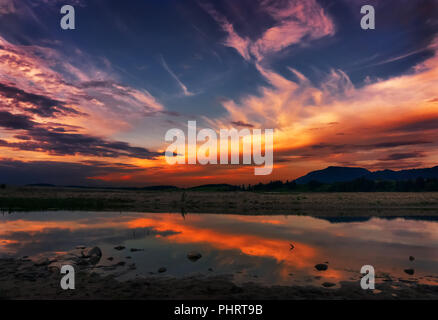 Tramonto sul Forggensee (Schwangau, Algovia, Baviera, Germania) Foto Stock