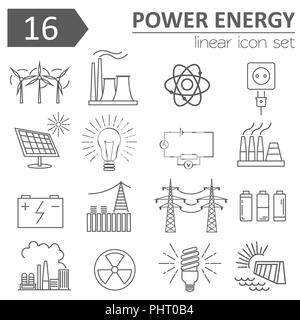 Power energy icon set. Linea sottile design. Illustrazione Vettoriale Illustrazione Vettoriale