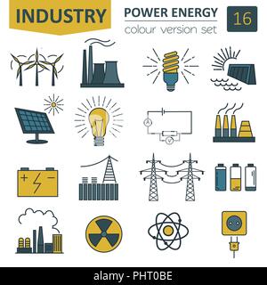 Power energy icon set. Versione a colori design. Illustrazione Vettoriale Illustrazione Vettoriale