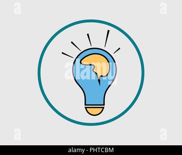 Colorata idea creativa icona. Cervello umano sulla lampadina. Illustrazione Vettoriale