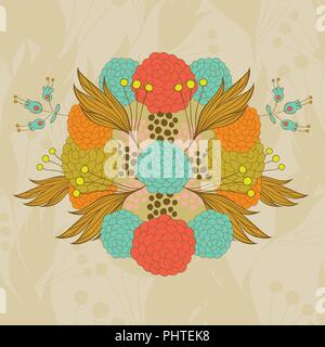 Colorata a mano disegnato motivo floreale Illustrazione Vettoriale