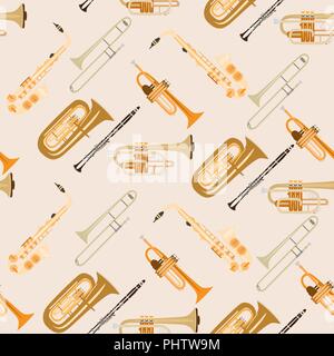 Vector seamless pattern con vento strumenti musicali Illustrazione Vettoriale