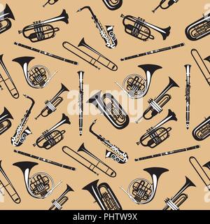 Vector seamless pattern con vento strumenti musicali Illustrazione Vettoriale