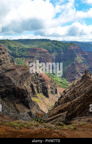 Il Canyon di Waimea (spesso chiamato il Grand Canyon del Pacifico) visto da una strada, Kauai, Hawaii, STATI UNITI D'AMERICA Foto Stock