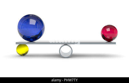 Rosso blu e giallo sfera su una scala Foto Stock