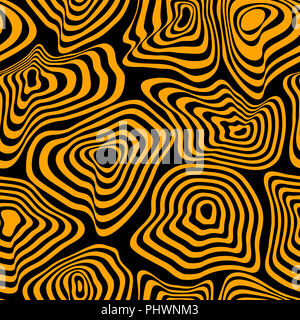 Vettore di Seamless pattern. Ripples. Giallo su nero. Isolato Foto Stock