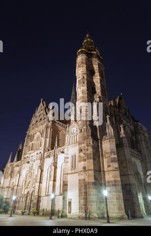 Cattedrale di Santa Elisabetta a Kosice città vecchia di notte, Slovacchia. Foto Stock