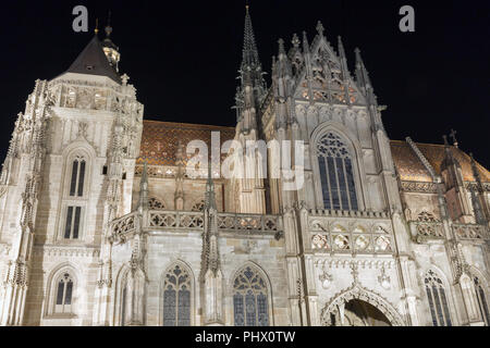 Cattedrale di Santa Elisabetta a Kosice città vecchia di notte, Slovacchia. Foto Stock