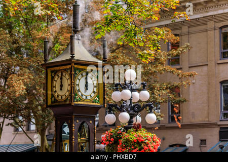 Steam-powered clock a Gastown, un sito storico nazionale in Vancouver, British Columbia British Columbia, Canada Foto Stock