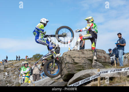 Silsden, UK. Il 2 settembre 2018. I migliori piloti internazionali contest il round britannico del mondo Prove GP. Risultati - in primo luogo - Toni Bou. Secondo - Adam Raga. Terzo - Miquel Gelabert. Quarto - Takahisa Fujinami. Credito: RHB/Alamy Live News Foto Stock