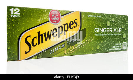 Winneconne, WI - 2 Settembre 2018: una 12 pack di Schweppes ginger ale soda pop su un sfondo isolato Foto Stock