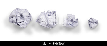 Set di carta sgualcita sfere isolate su sfondo bianco Foto Stock