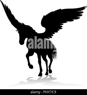 Silhouette di Pegasus mitologico cavallo alato Illustrazione Vettoriale