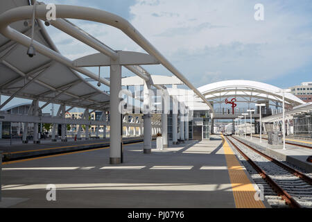 Il bellissimo e nuovo mezzo di trasporto hub nad stazione ferroviaria a Denver Union Station. Esclusivi di immagine. Foto Stock