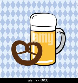 Boccale di birra e pretzel con la Baviera bandiera sfondo illustrazione vettoriale EPS10 Illustrazione Vettoriale