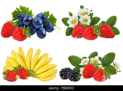 La raccolta di frutti di bosco freschi isolati su sfondo bianco Foto Stock