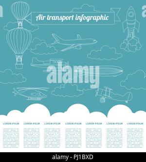 Il trasporto aereo infographics elementi. In stile retrò illustrazione. Vettore Illustrazione Vettoriale