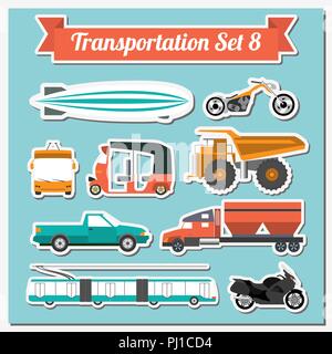 Set di tutti i tipi di trasporto icona per creare il vostro proprio infographics o mappe. Acqua, strada urbana, aria, cargo, pubblico e di trasporto a terra. Illustrazione Vettoriale