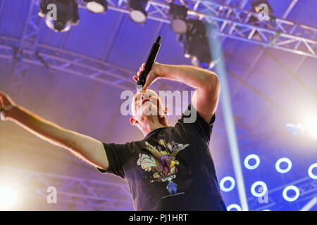 KIEV, UCRAINA - Luglio 08, 2018: Amit Duvdevani infette di fungo un israeliano psytrance, electronica e musica psichedelica duo suona dal vivo presso il Foto Stock