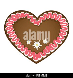 Gingerbread cuore rosso bianco con decorazioni edelweiss illustrazione vettoriale EPS10 Illustrazione Vettoriale