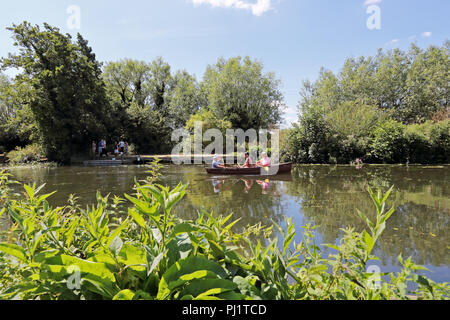 La gente in una barca a remi sul fiume Stour a Flatford, Flatford Road, East Bergholt, Colchester, Regno Unito Foto Stock