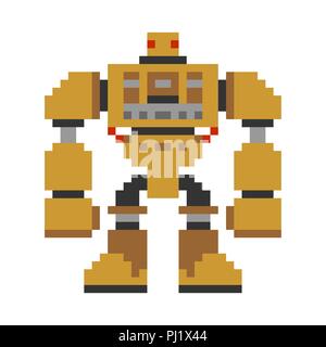 Robot pixel art. 8 bit guerriero Cyborg futuro. Illustrazione Vettoriale Illustrazione Vettoriale