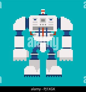 Robot pixel art. 8 bit guerriero Cyborg futuro. Illustrazione Vettoriale Illustrazione Vettoriale